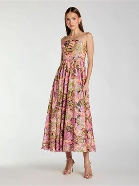 Mac Duggal 56386 Multicolor Strapless Sequin Floral Midi Dress Size 10 NWT